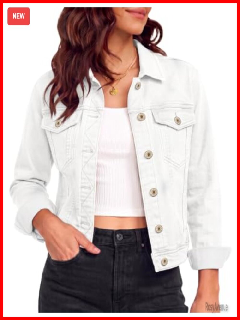 Women's Stretch Denim Trucker Jacket Long Sleeve Button Down with Pockets